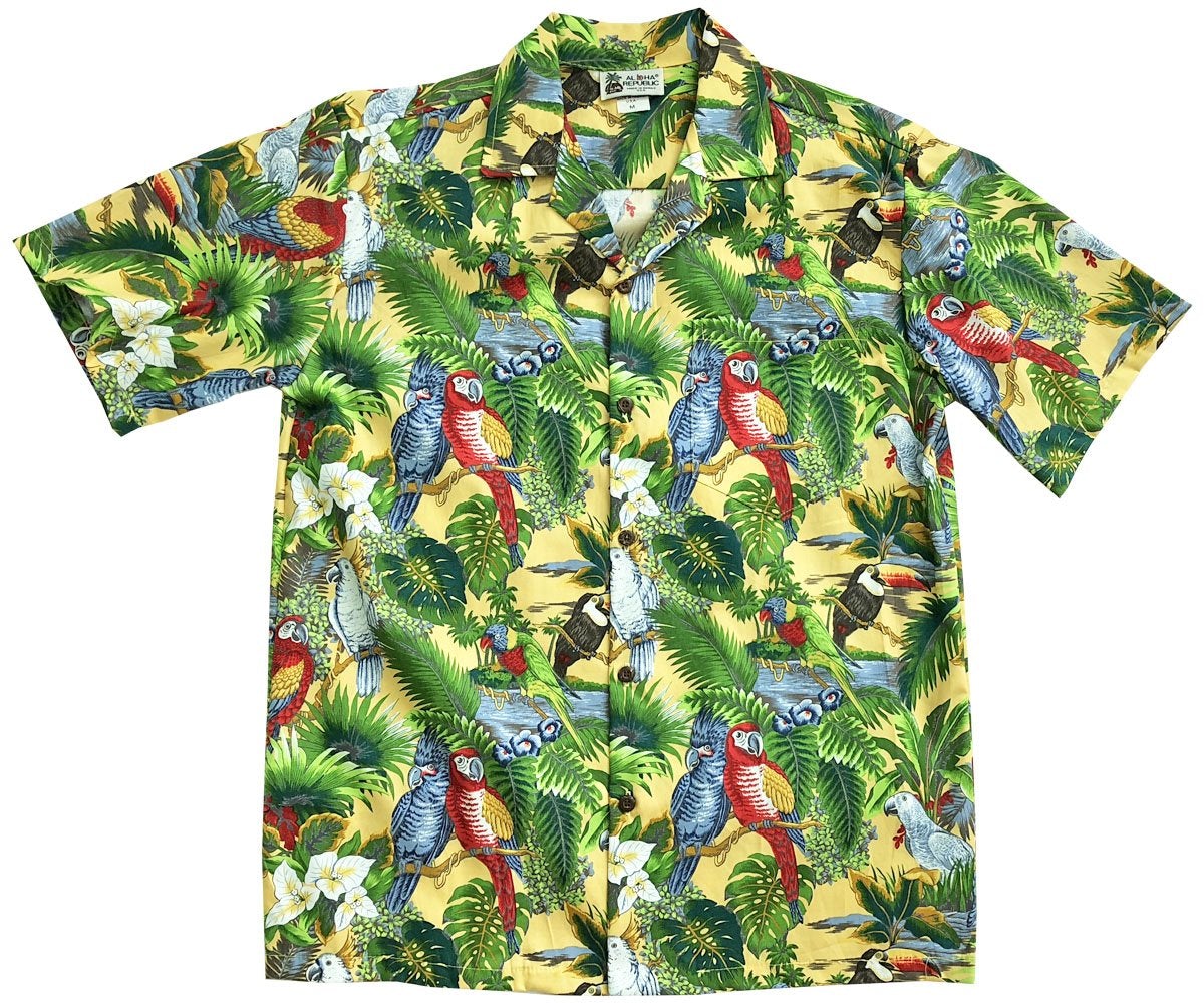 Parrot Domain Yellow Hawaii Summer Shirt Ha59729