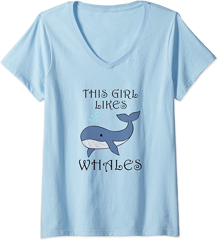 Womens Girl Likes Whales Cute Sea Animal Ocean V-Neck T-Shirt