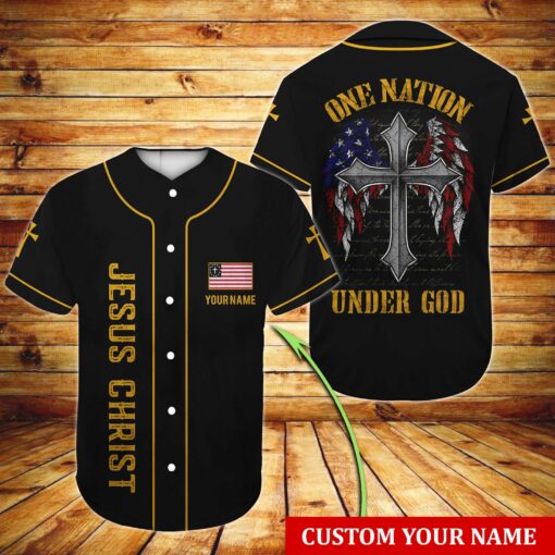 Personalized American Christian Baseball Shirt, One Nation Under God