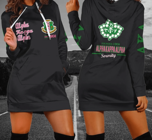 Alpha Kappa Alpha Est 1908 Sorority Emblem Black Hoodie Dress