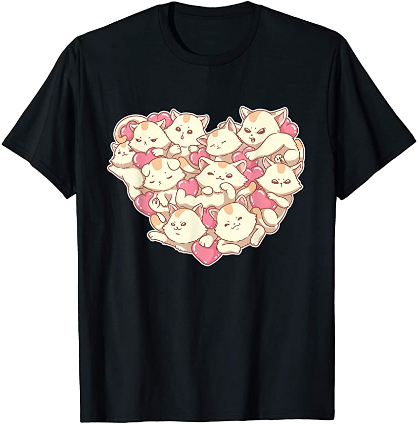 Cat Hearts Pattern Kitten Pet Animal Faces T-Shirt