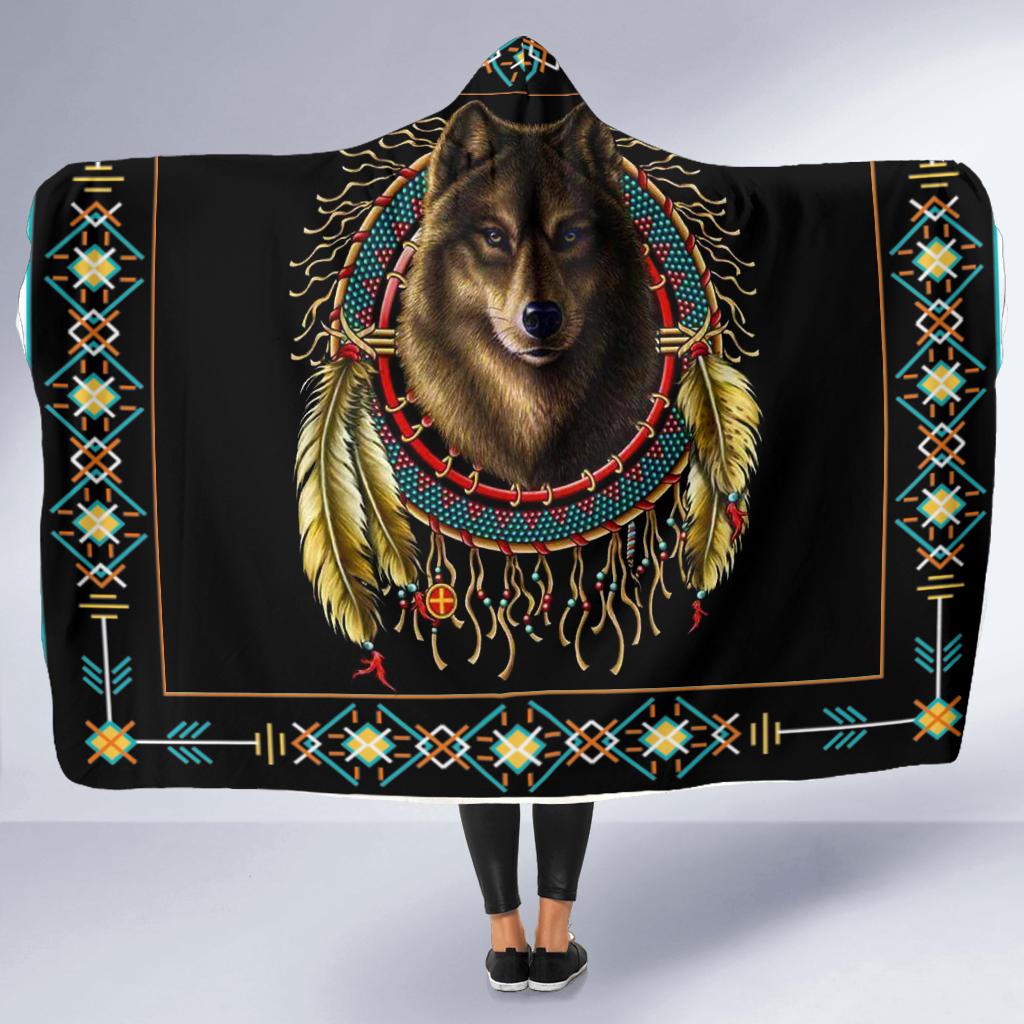 Wolf Dreamcatcher Native American Hooded Blanket Lt10