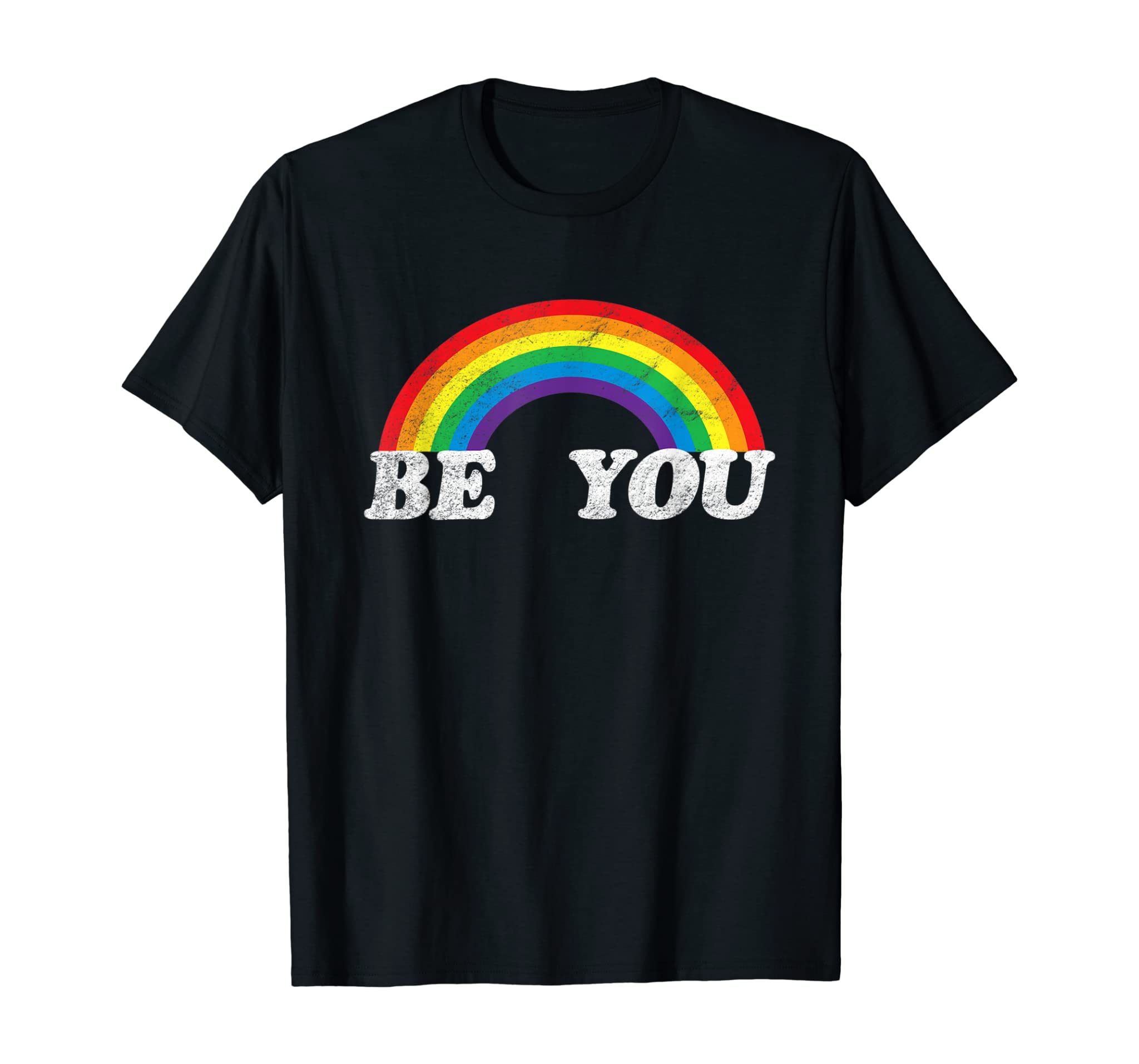 Retro Lgbt T-Shirt| Cool Distressed Tops| Be You Rainbow Tee T-Shirt