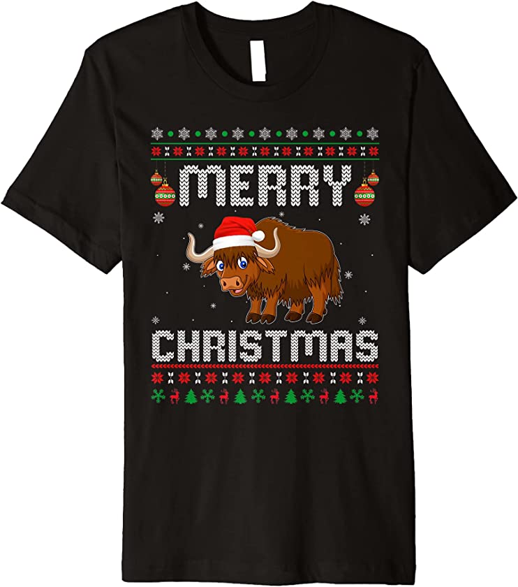 Bison Merry Xmas Design Matching Ugly Christmas Holiday Premium T-Shirt