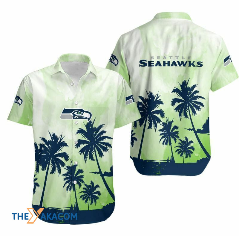 Seattle Seahawks Beach Coconut Trees Great Nfl Gift Short Sleeve Hawaii Shirt Ha24176