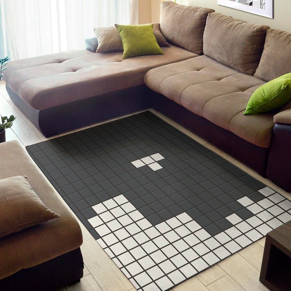 White Brick Puzzle Video Game Print Area Rug