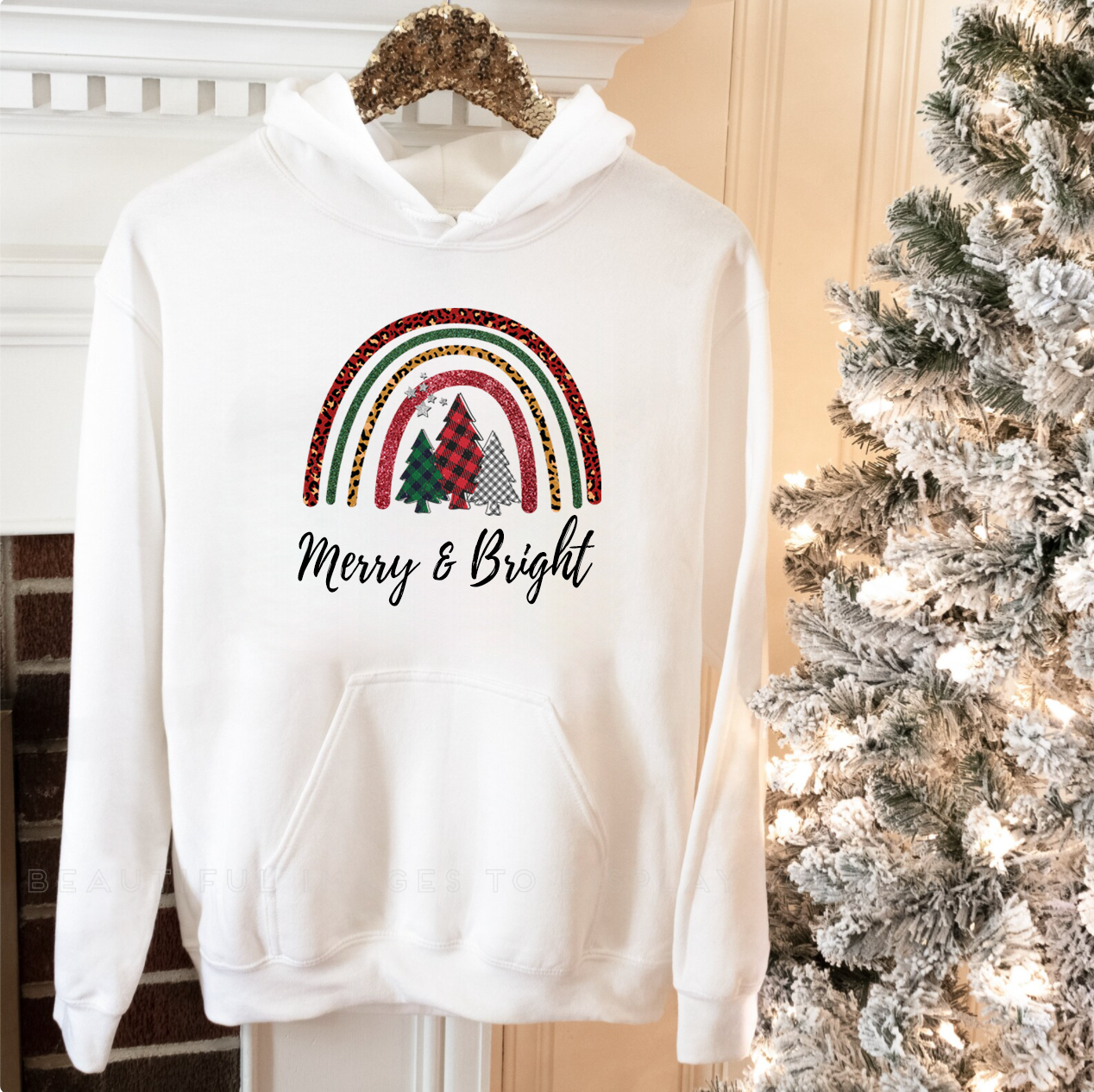 Christmas Rainbow Gift Hoodie, Christmas Eve Hoodie, Merry & Bright Hoodie