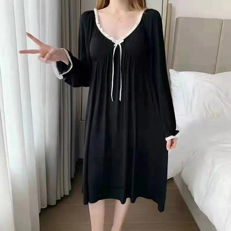 Big Size 6XL 150KG Nightgowns For Women Long Sleeve Night Dress Large Size Loose Black Nightdress Ladie’s Nightwear Nightshirt alx