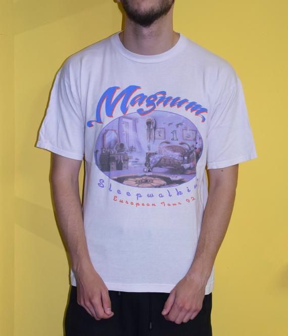 90S Magnum Vintage Shirt Sleepwalking Tour Arge Backprint 100 Cotton Vtg Rock Band White Shirt