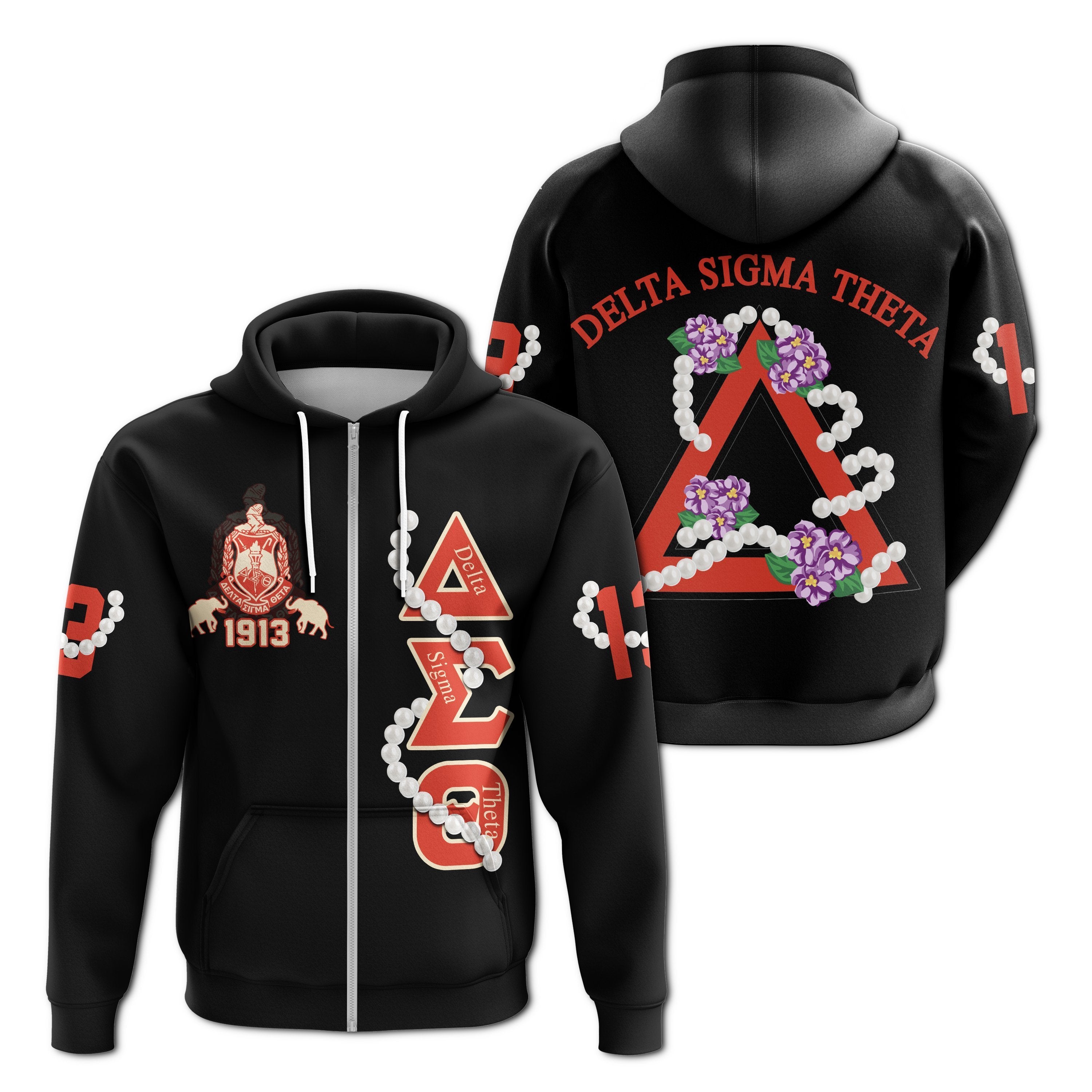 Greek Life Hoodie –  Delta Sigma Theta Pearl Zip Hoodie