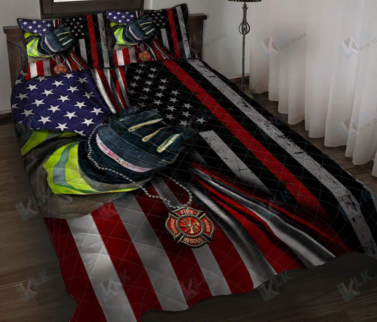 FIREFIGHTER Quilt Bedding Set Back The Red [ID3-P] | Quilt, 2 Pillow covers, Comforter, Bed Room, Love, Proud Firefighter