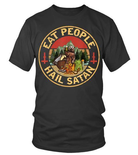 Eat People Hail Satan Bear Holding Beer Glass Camping Unisex T Shirt | Adult | H6834