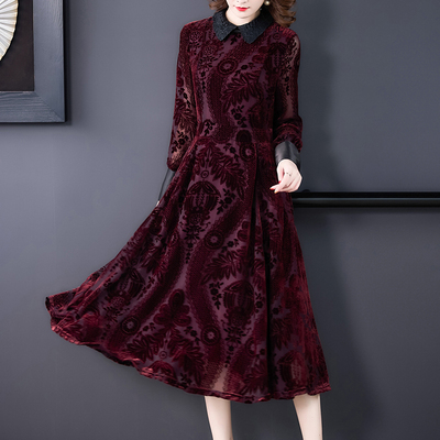 Vintage Jacquard Velvet Dress Long Sleeve Women’s Autumn 2020 New High-End Ladies Elegant Party Dress Midi S-4XLVestidos Y637 alx