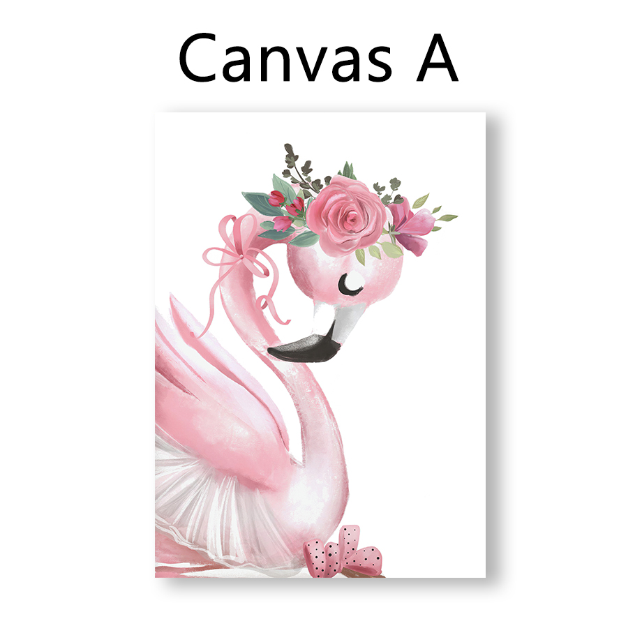 Flamingo Flower Fairy Sprite Baby Girl Ballet Rabbit Art Canvas Painting Nordic Posters And Prints Wall Pictures Kids Room Decor alx