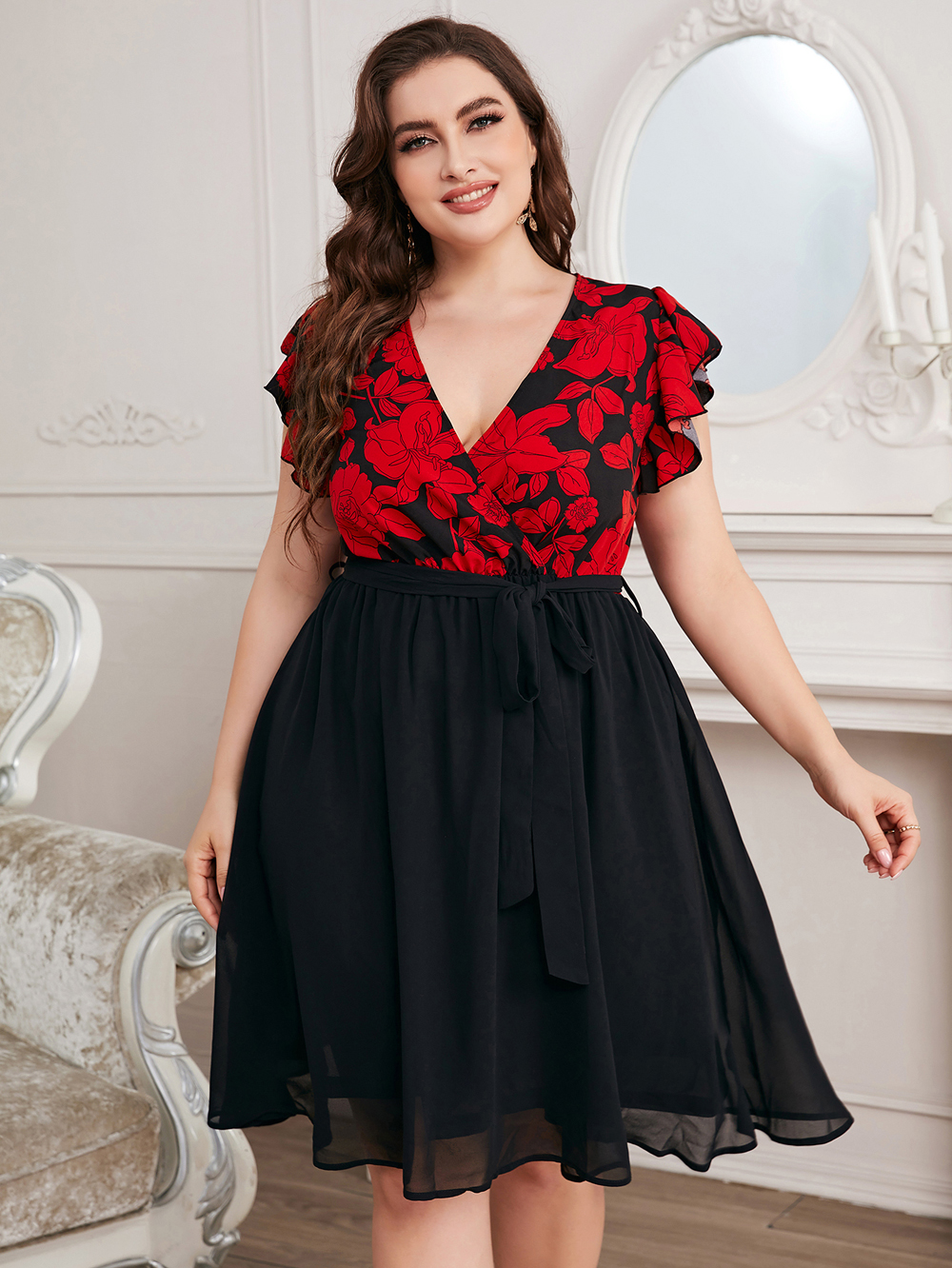 2022 New Women Plus size Dress Short Sleeve Larges Big Plussize Knee-Length V-neck Dresses Clothes Casual Wear For Female Suits alx