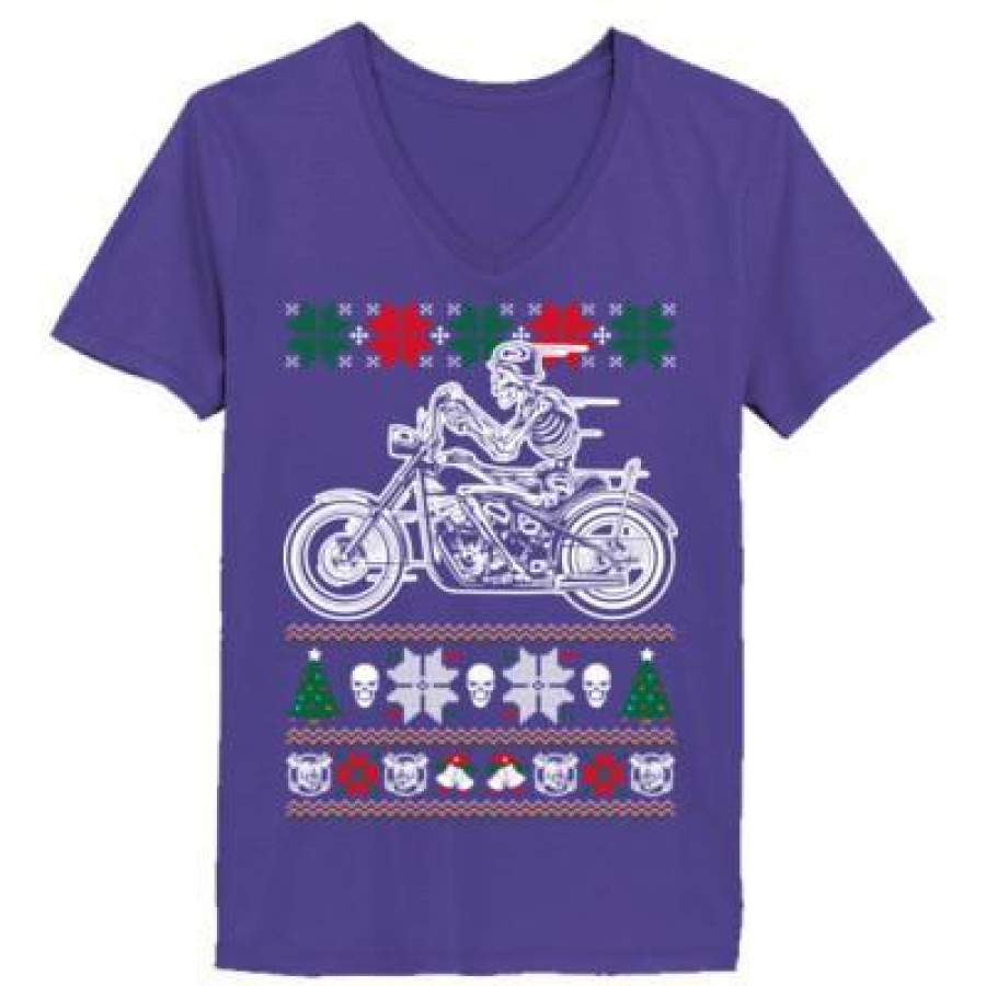 AGR Biker Ugly Christmas Sweater – Ladies’ V-Neck T-Shirt