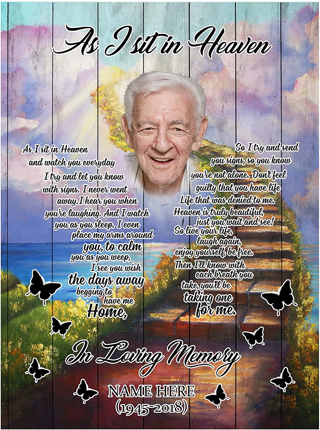 As I Sit In Heaven Butterfly Canvas Home Decor With Custom Photo Memorial Gifts For Loss Of Mother Sympathy Father Personalized Loved One Loving Memory Gift Condolences Gift