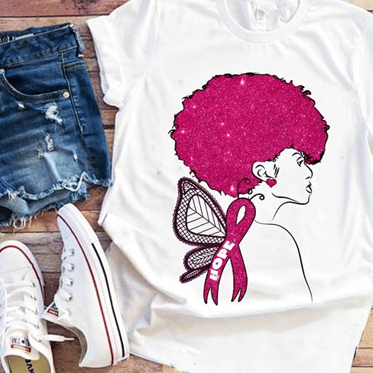 Breast Cancer Awareness Hope Butterfly Girl T Shirt Hoodie Sweater Size S-5Xl