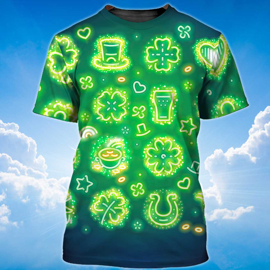 3D All Over Print Light Glitter Shamrock Drink Beer Hat Shirt, Happy St Patrick’S Day Shirt