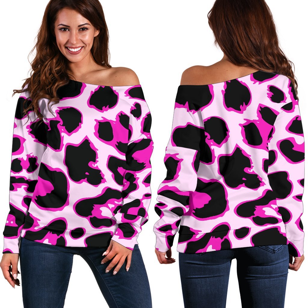 Pink Leopard Print Off Shoulder Sweatshirt