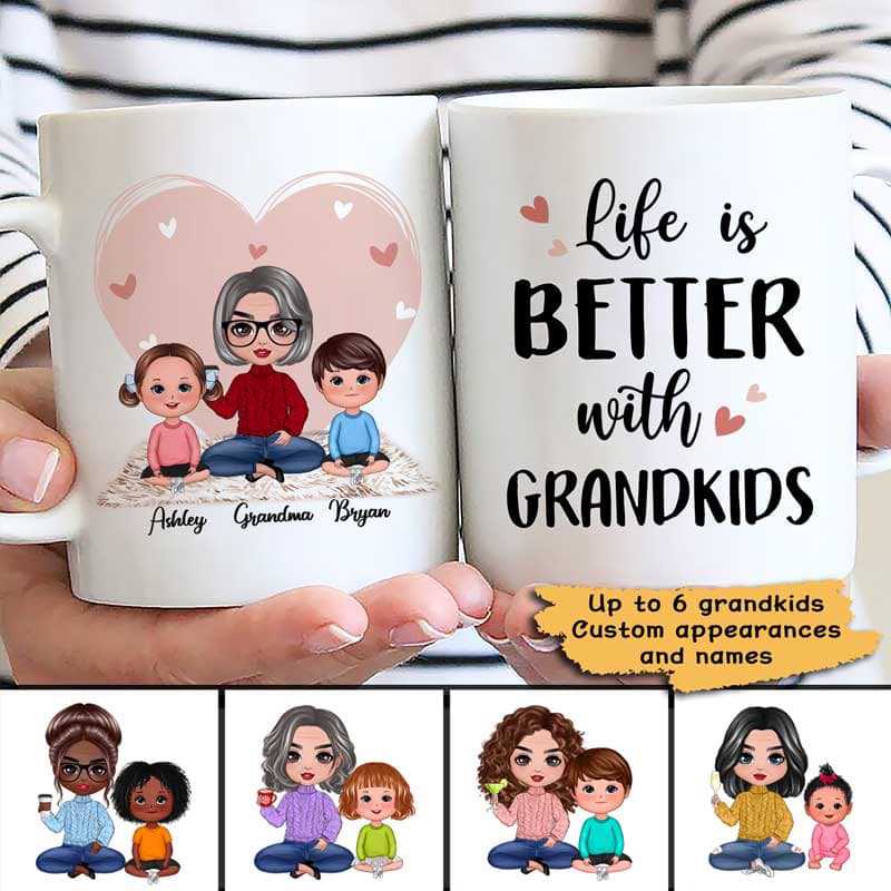 Pink Heart Doll Grandma Better With Grandkids Personalized Mug