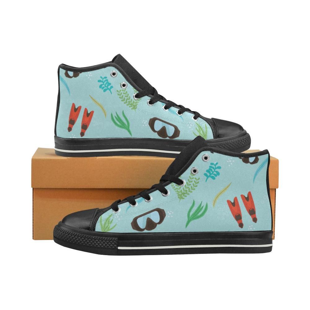 Marine Biologist Pattern Black Men Classic High Top Canvas Shoes Design By TeeCowBoy Fashion