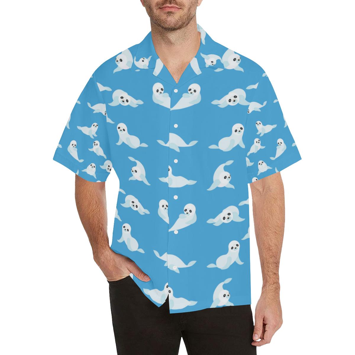 Cute sea lion seal pattern background Men’s All Over Print Hawaiian Shirt