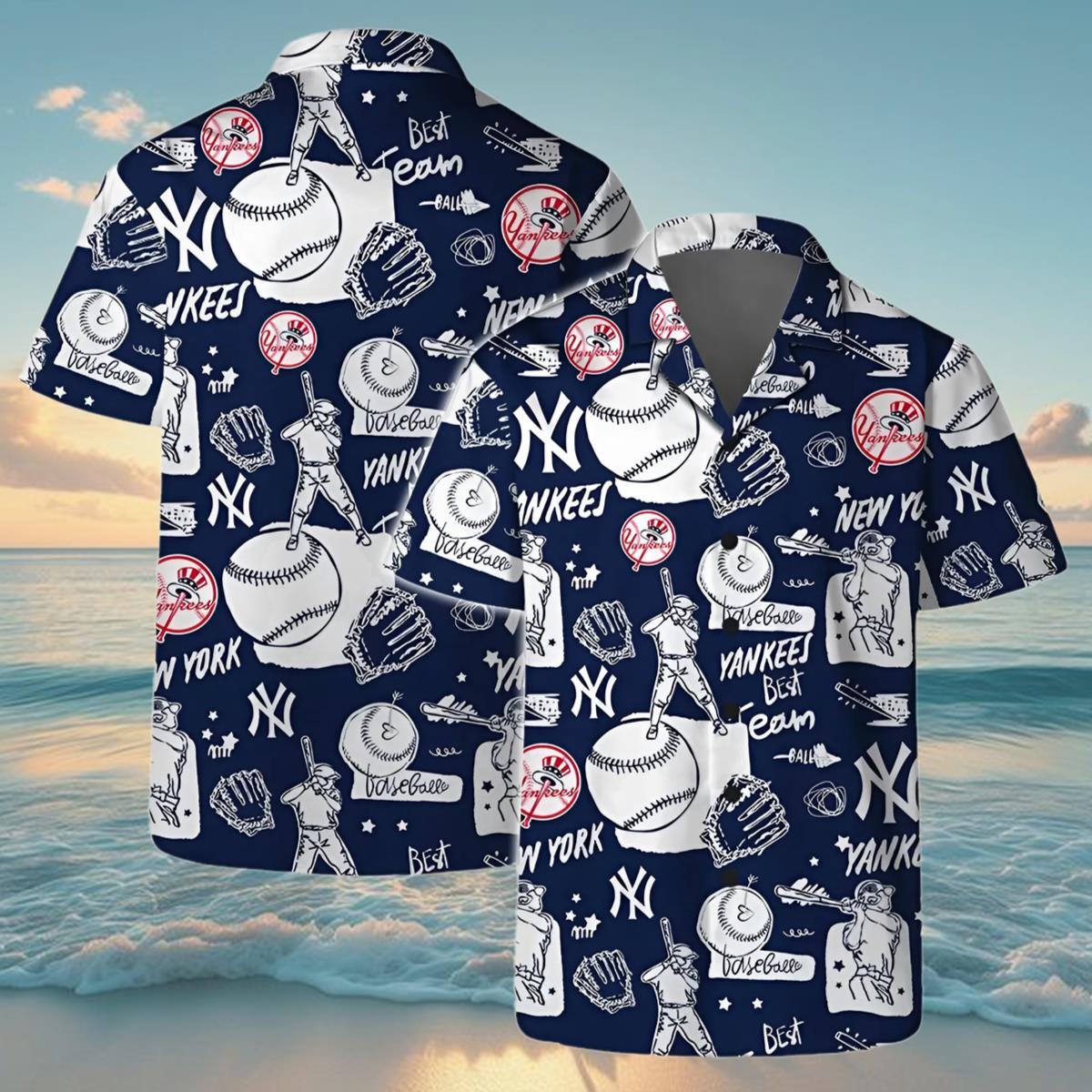 Yankees Hawaiian Shirt Baseball Sketch
