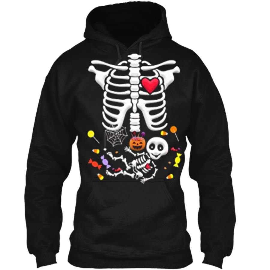 Pregnant Skeleton Candy Halloween  Pullover Hoodie 8 oz