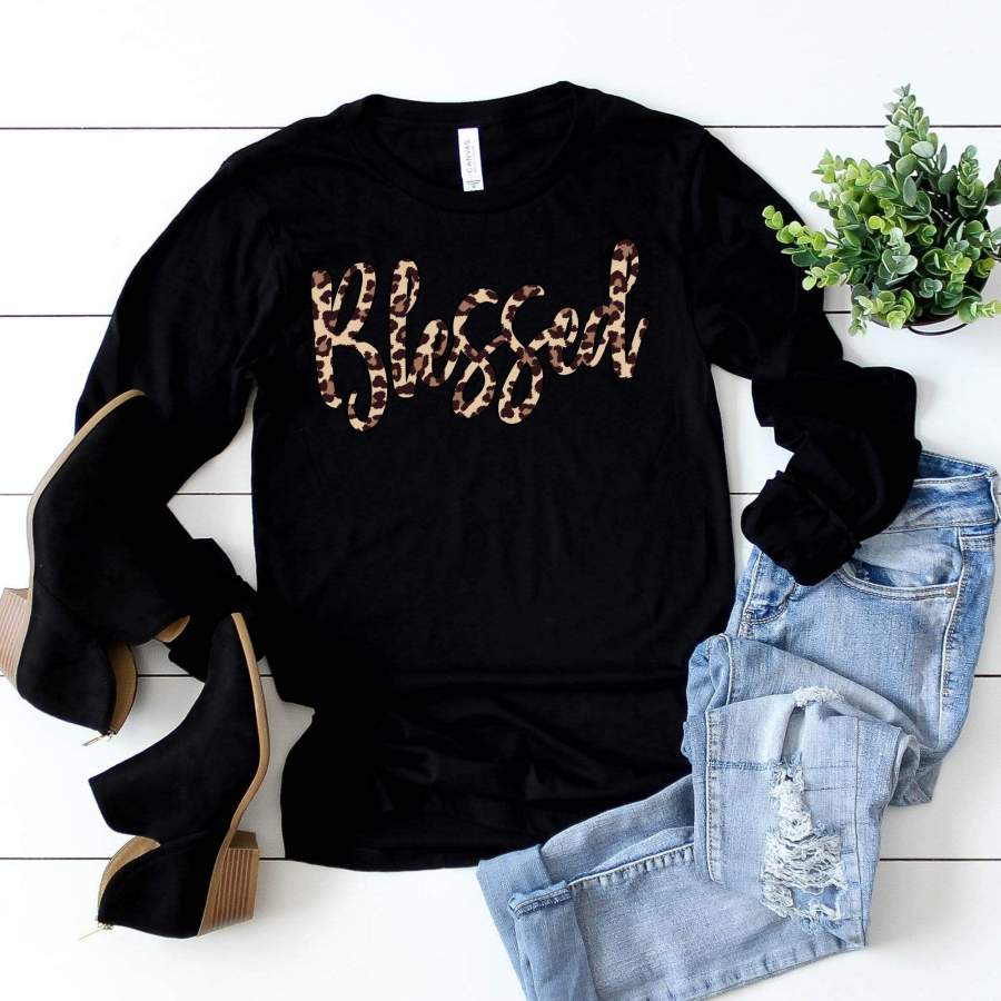 Blessed Leopard Long Sleeve shirt, i love jesus shirt,love jesus but i cuss a little shirt