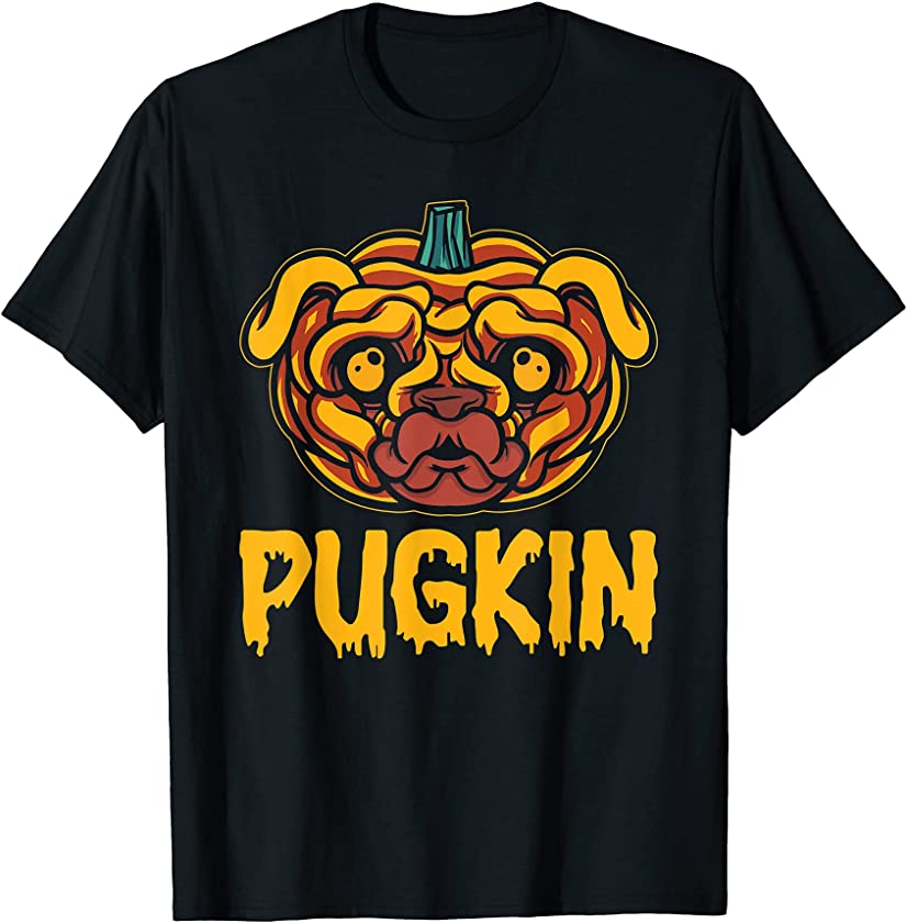 Pugkin Funny Halloween Pug Dog Pun Lover Pug Puppy Fanatic T-Shirt