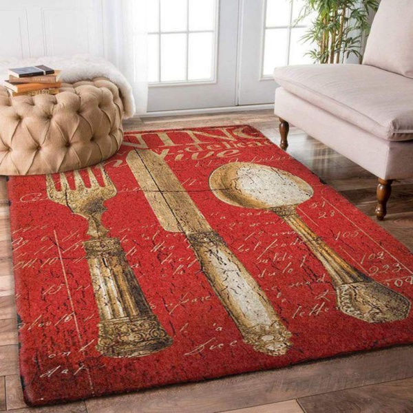 Custom Areas Vintage Dining Utensils In Red Rug - Gift For Family