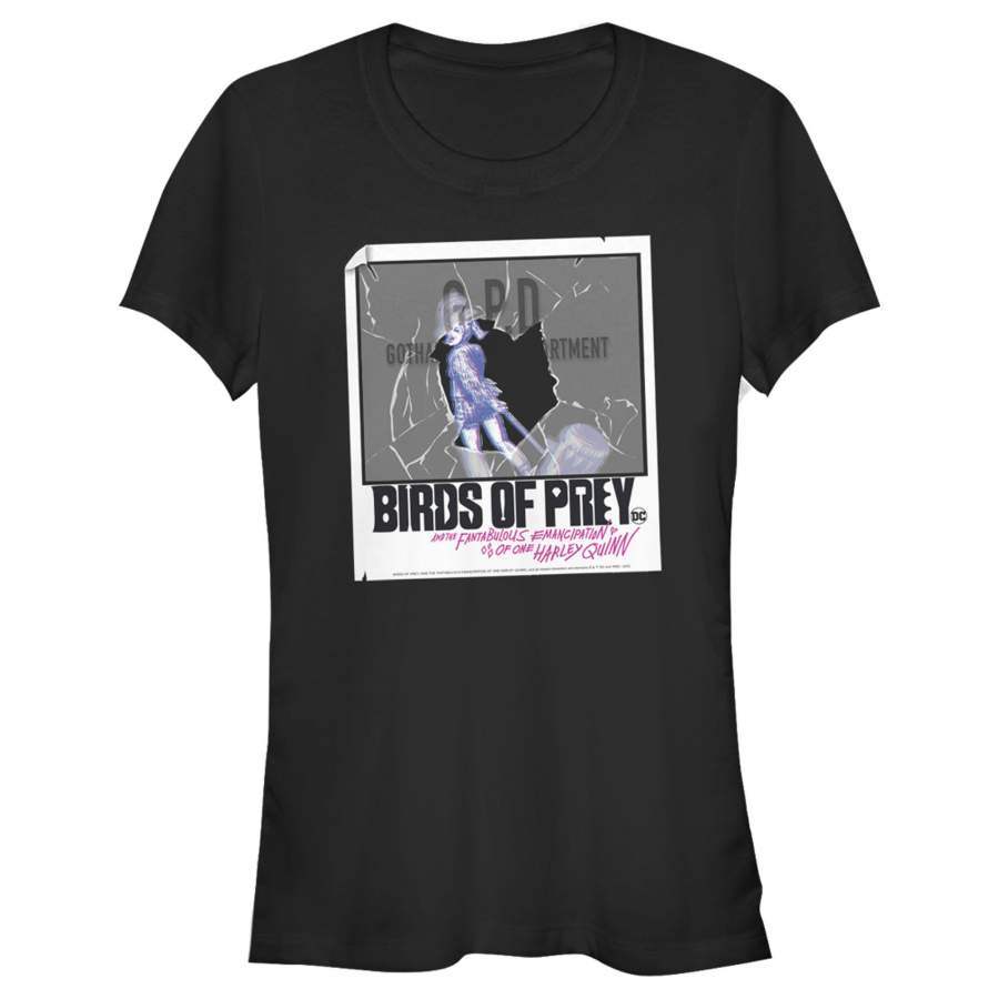 Birds of Prey Junior’s Harley Quinn Shattered Polaroid  T Shirt