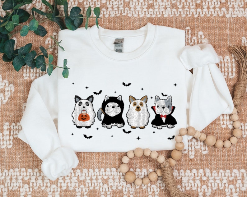 Cute Ghost Dog Embroidered Sweatshirt 2D Crewneck Sweatshirt All Over Print Sweatshirt For Women Sweatshirt For Men Sws2750