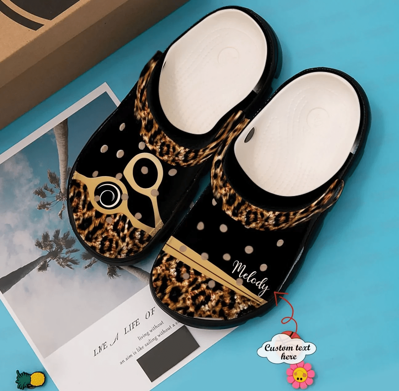 Custom Name Scissor Hair Hustler Black Leopard Pattern Clogs Shoes