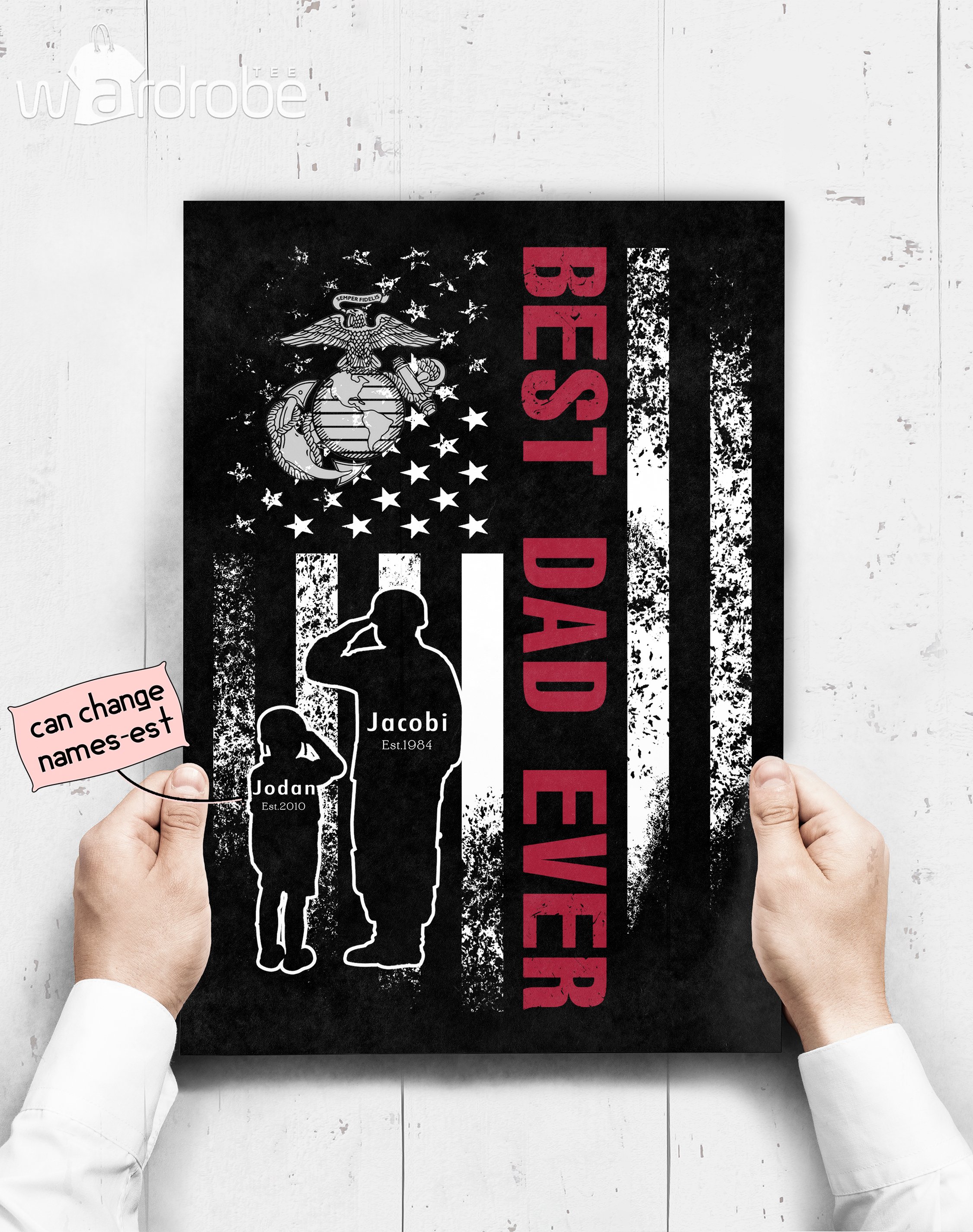 Personalized Father’s Day Gift Custom Poster Prints Wall Art Dad And Son United States Marine Veteran 1