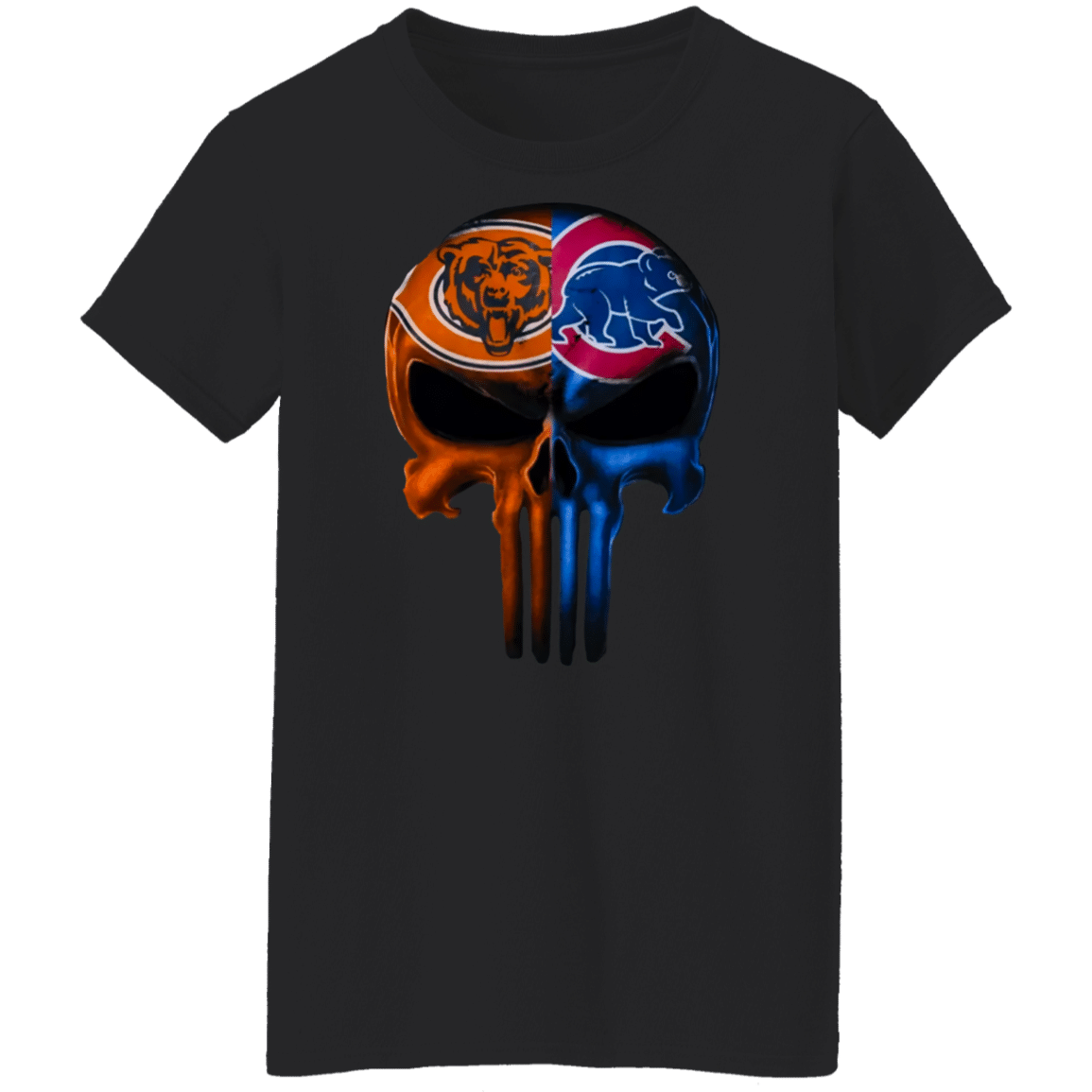 Punisher Skull Chicago Bears And Chicago Cubs Funny Sports Fans Ladies’ T-Shirt