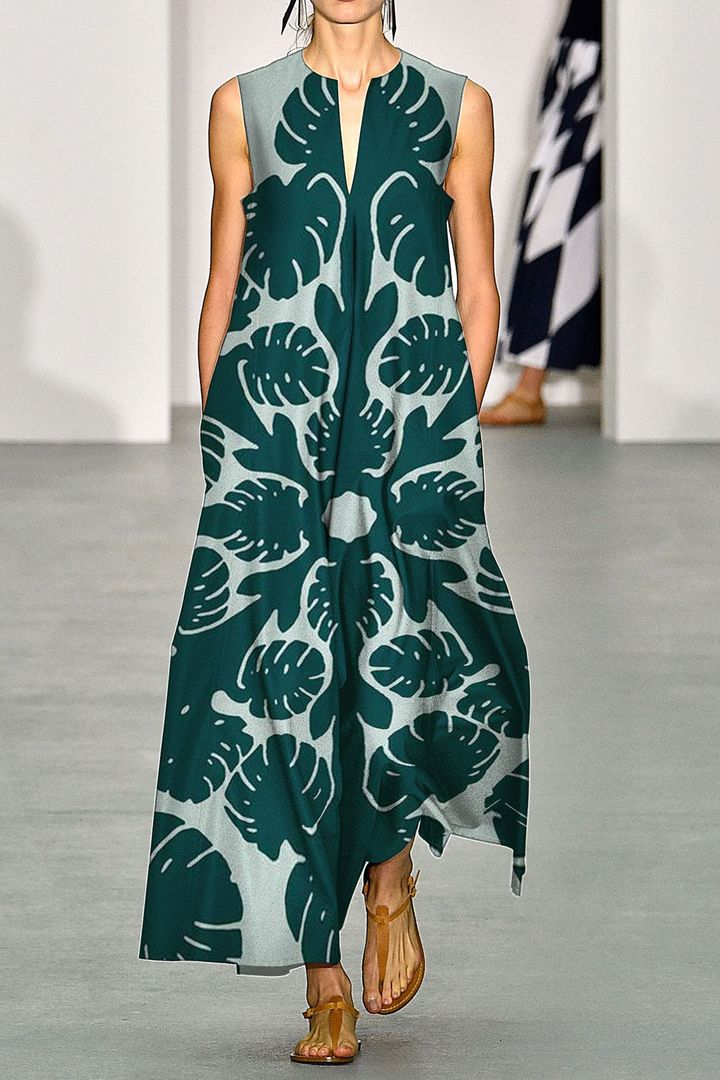 Hawaii Palm Leaves Green V Neck Maxi Dress Ha101818