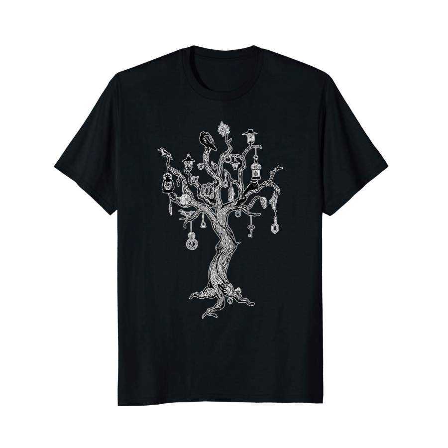 Tree/Bird/Watch/Cat/Lights Surrealist Tree Halloween T-Shirt