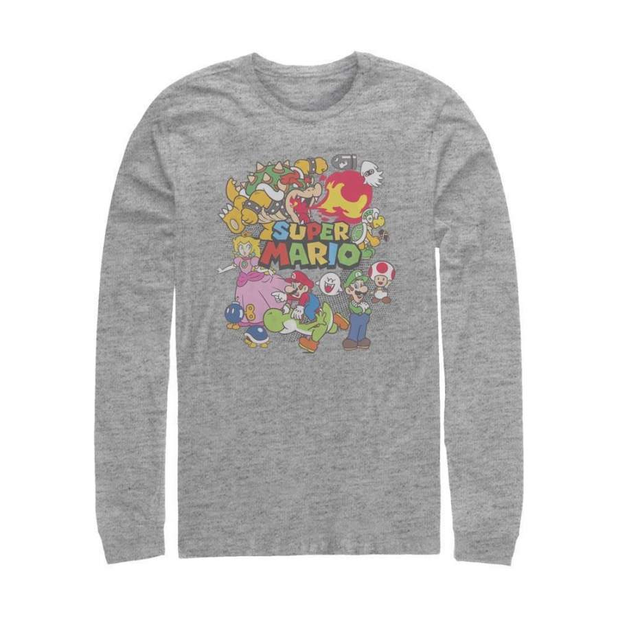 Super Mario Crew – Nintendo Heather Grey Long Sleeve T-Shirt