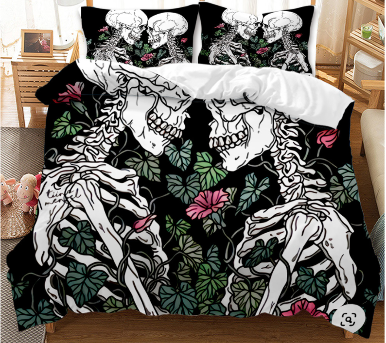 3D Halloween Skull Floral Leaf Quilt Cover Set Bedding Set Duvet Cover Pillowcases 11