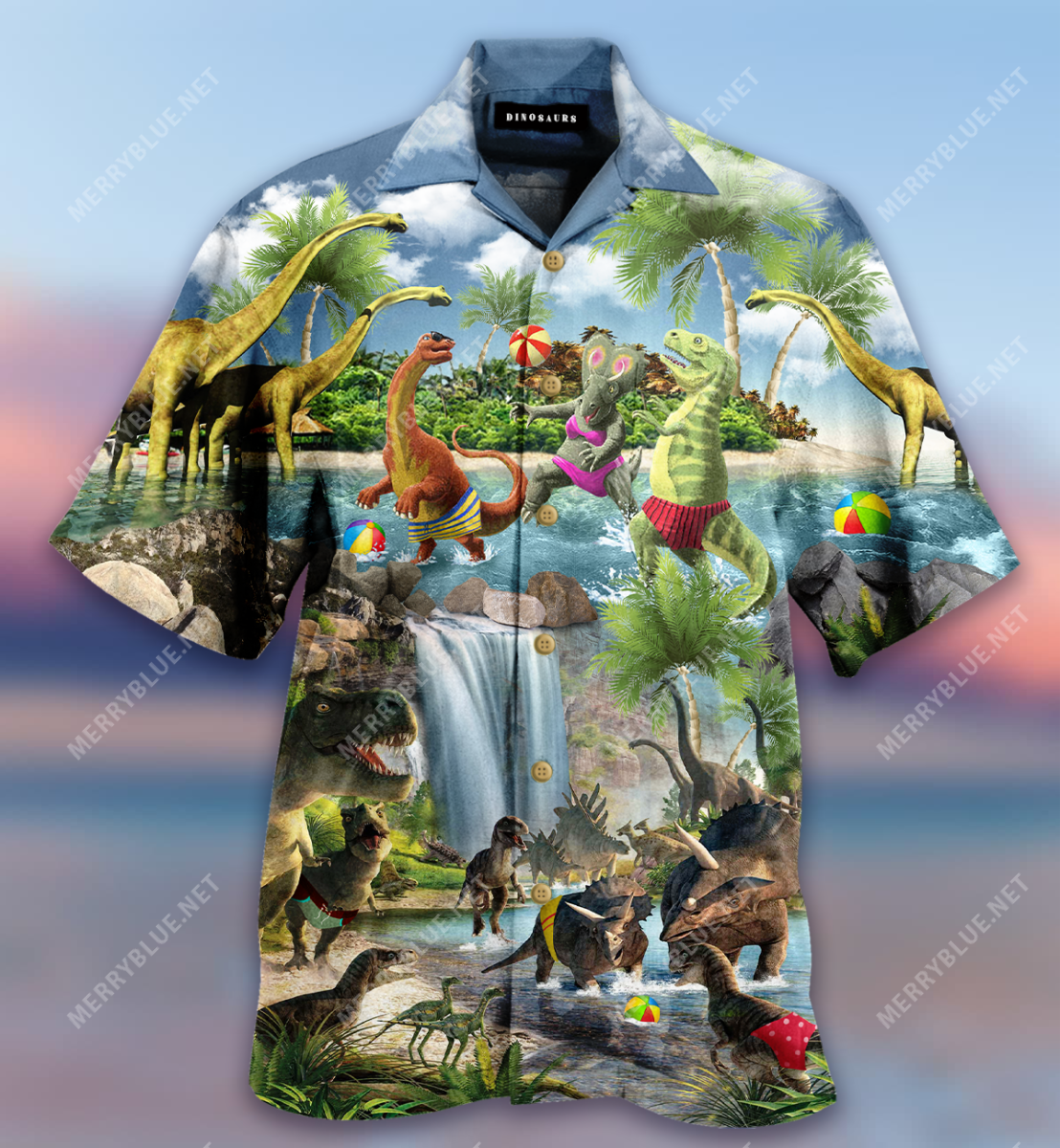 Dinosaurs Play Beach Volleyball Summer Holidays Hawaii Shirt Ha30147