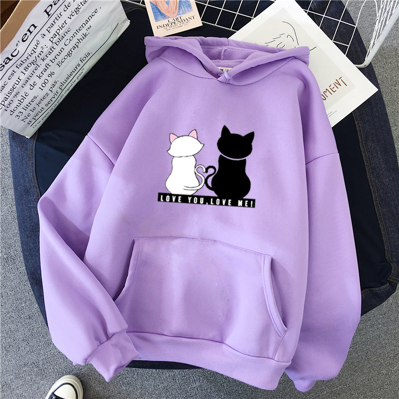 2022 Streetwear Hoodies Women Sweatshirt Autumn Spring Long Sleeve Harajuku Cute Cat Print Female Casual Pullover sudadera mujer alx