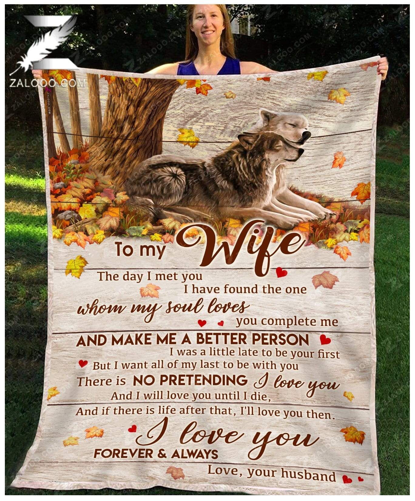 – Custom Fleece Blanket – Wolf – To My Wife – I Have Found The One Whom My Soul Loves