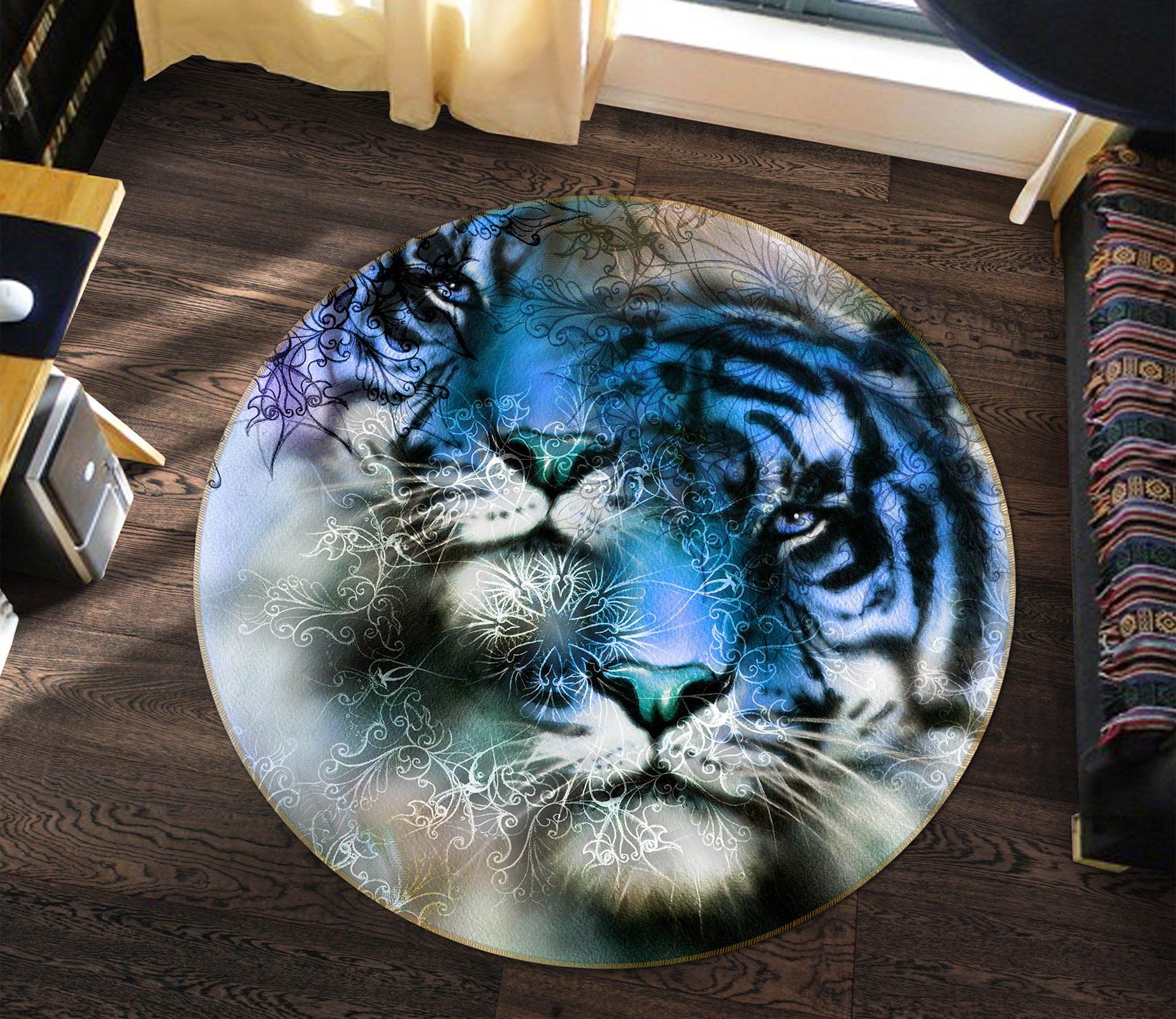 3d Blue Tiger Portrait Round Rug Home Decor