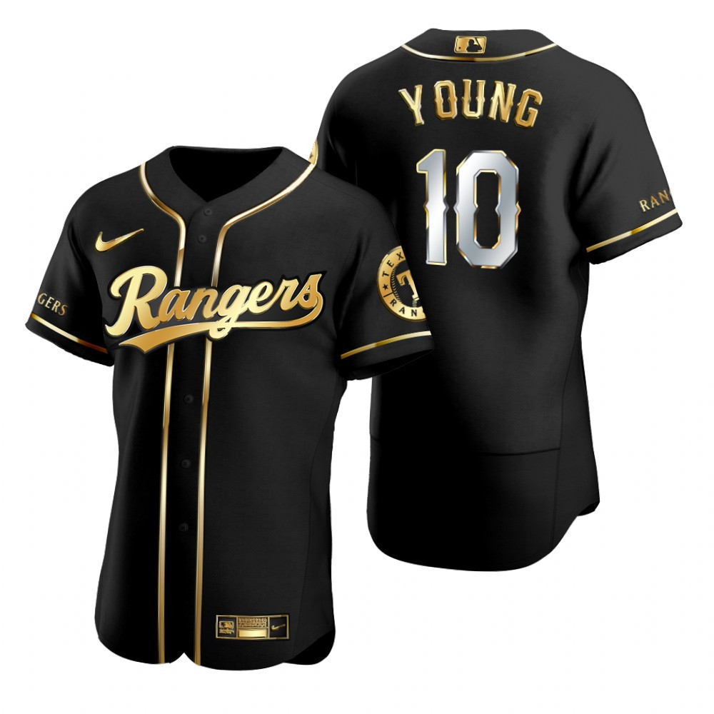 Texas Rangers #10 Michael Young MLB Golden Brandedition Black Jersey Gift For Rangers Fans