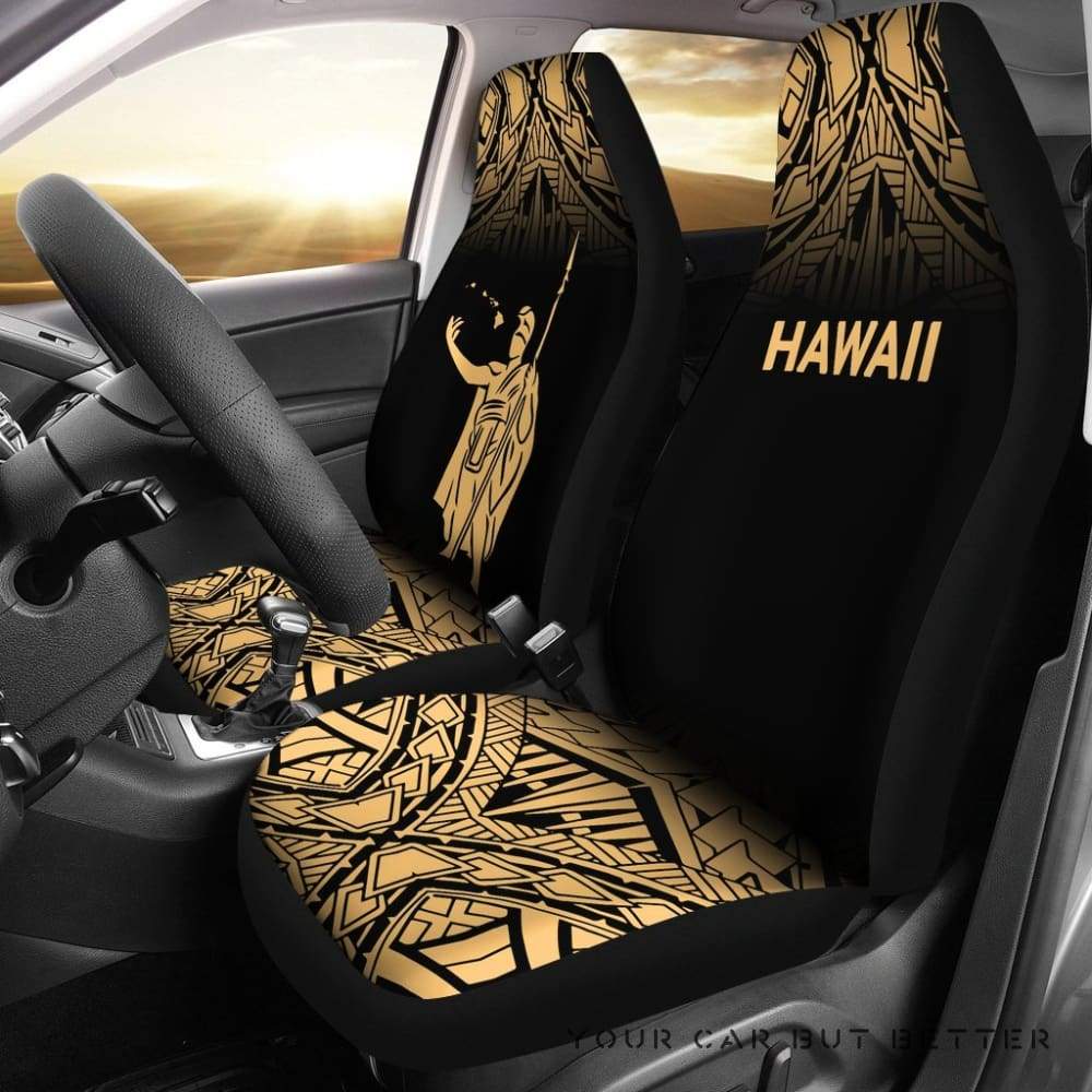 Hawaii Car Seat Covers Kamehameha King Polynesian Tattoo Fog Gold