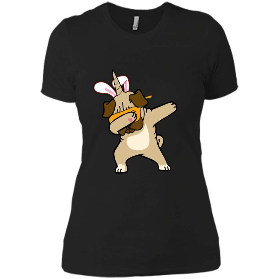 Easter Bunny Dabbing Pug Dog Pugicorn Tshirt Unicorn Tee Next Level Ladies Boyfriend Tee