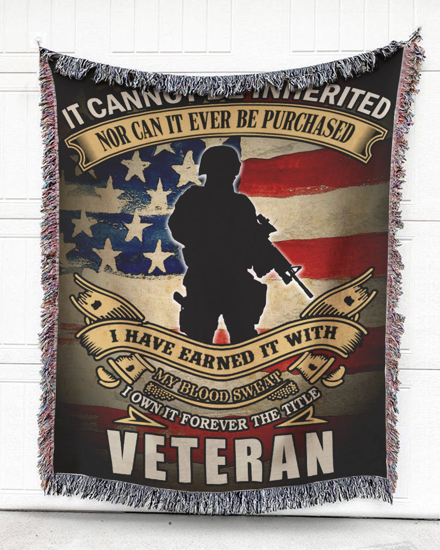 Woven Throw For Soldier Veteran’S Day Gift, Earned With Blood Sweat, Cotton Blanket