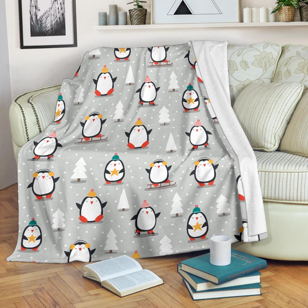 Cute Penguin Christmas Pattern Premium Blanket